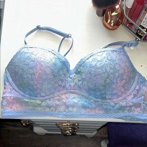 PINK Victoria's Secret Pastel Blue Floral Lace Bralette